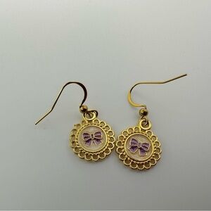 Gold and Purple Bow Earrings
